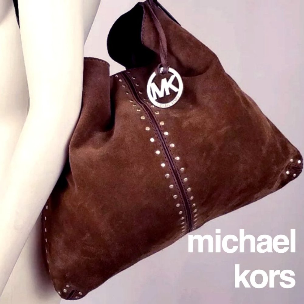 LARGE Michael Kors Suede Studded Tote Shoulder Bag